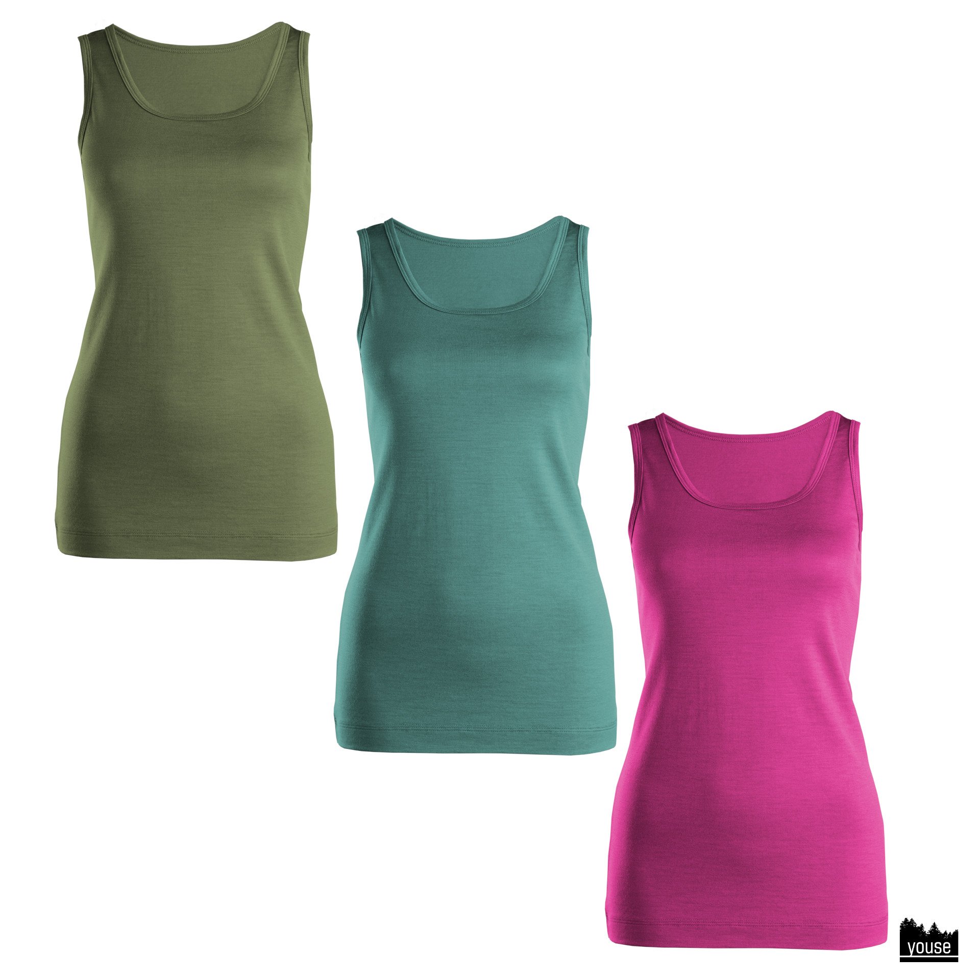 Preview: Merinowolle Damen Top mulesingfrei khaki, petrol, pink