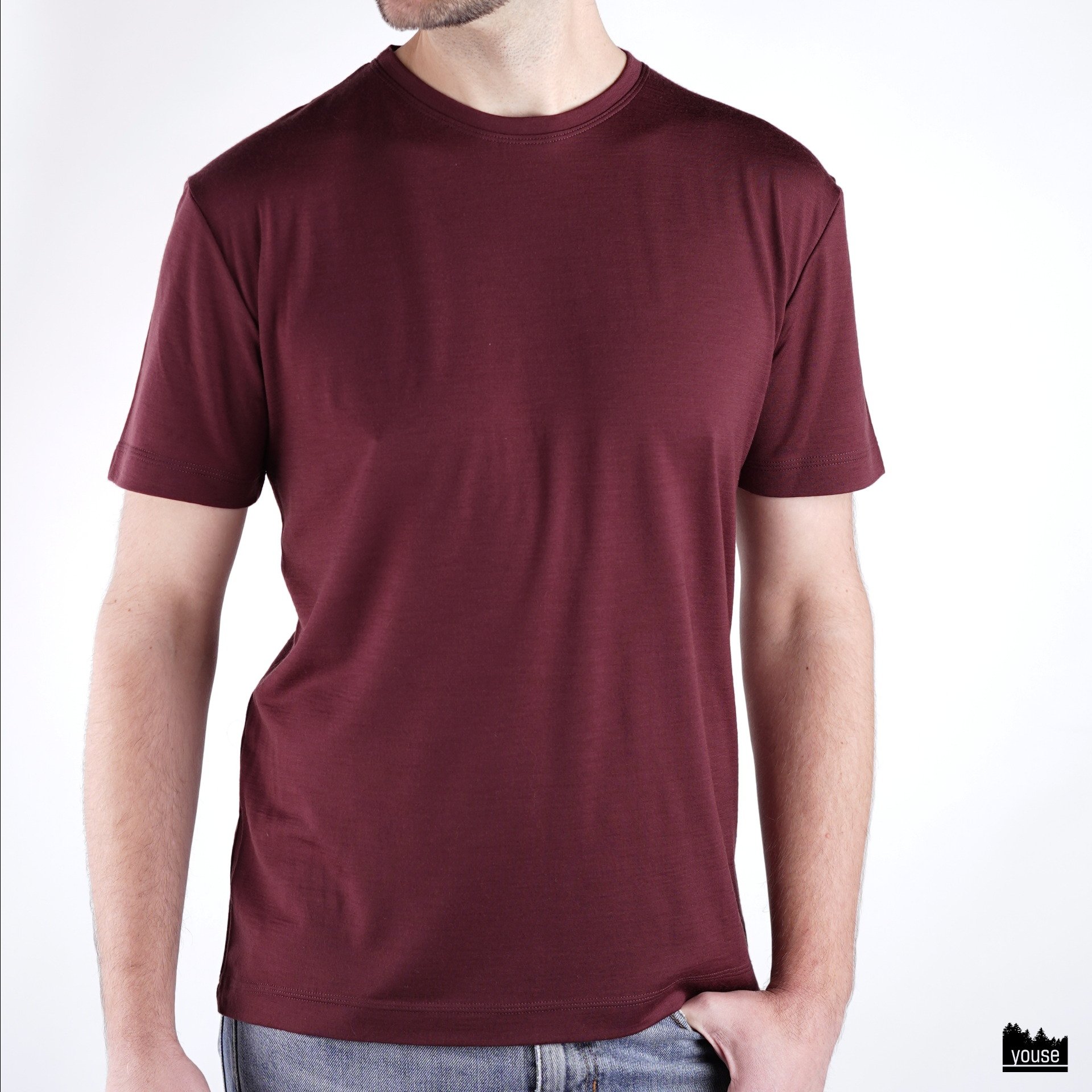 Preview: Basic Shirt aus Bio Merinowolle kurzarm Gr. M in burgund
