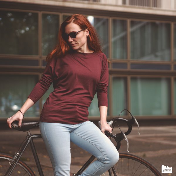 Shirt Kaja aus Bio Merinowolle in burgund Gr. M langarm